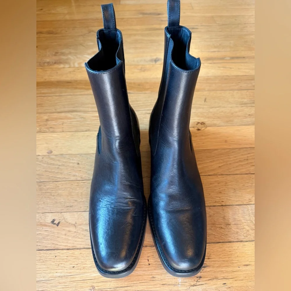 COS Leather Chelsea Boots Ankle Round Almond Toe Minimalist Workwear Block Heel - Picture 5 of 8